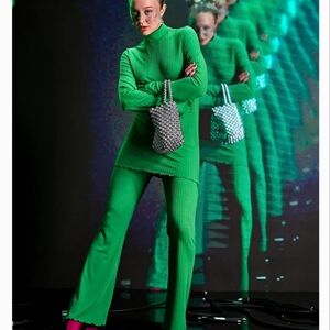 Ribbed 2 n 1 mini dress with flare pants